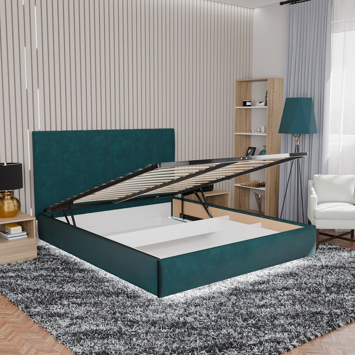 Кровать с подъемным механизмом Диона Зеленая 180х200 (avatr20)